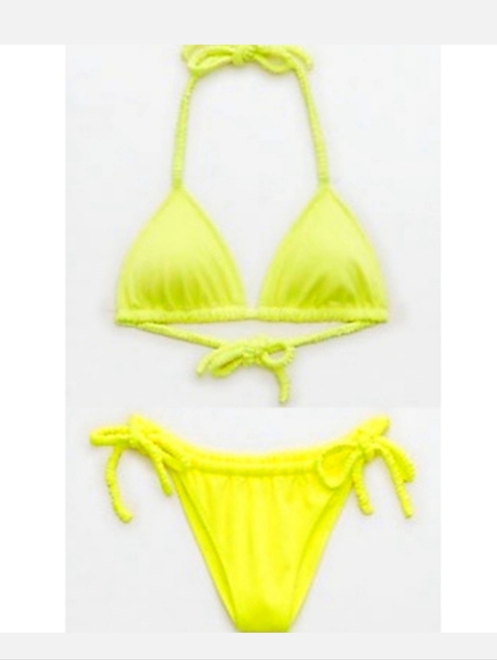 Aerie Shine Pique Scrunchie Bikini Triangle Top Cheekiest Bottoms In Yellow NWOT